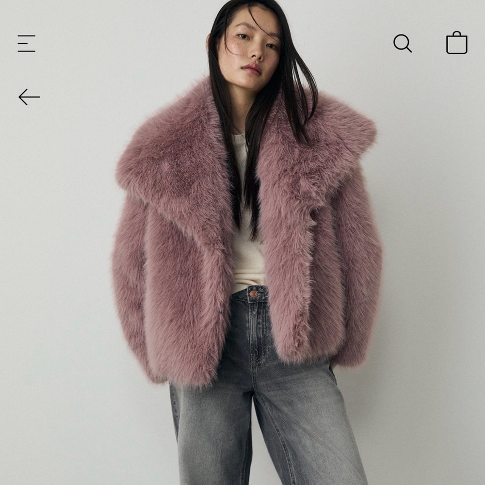 Stradivarius Pink Faux Fur Jacket